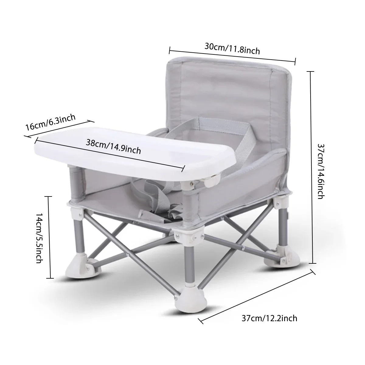 Chaise bébé compacte et pliable en alliage d'aluminium avec ceinture de sécurité