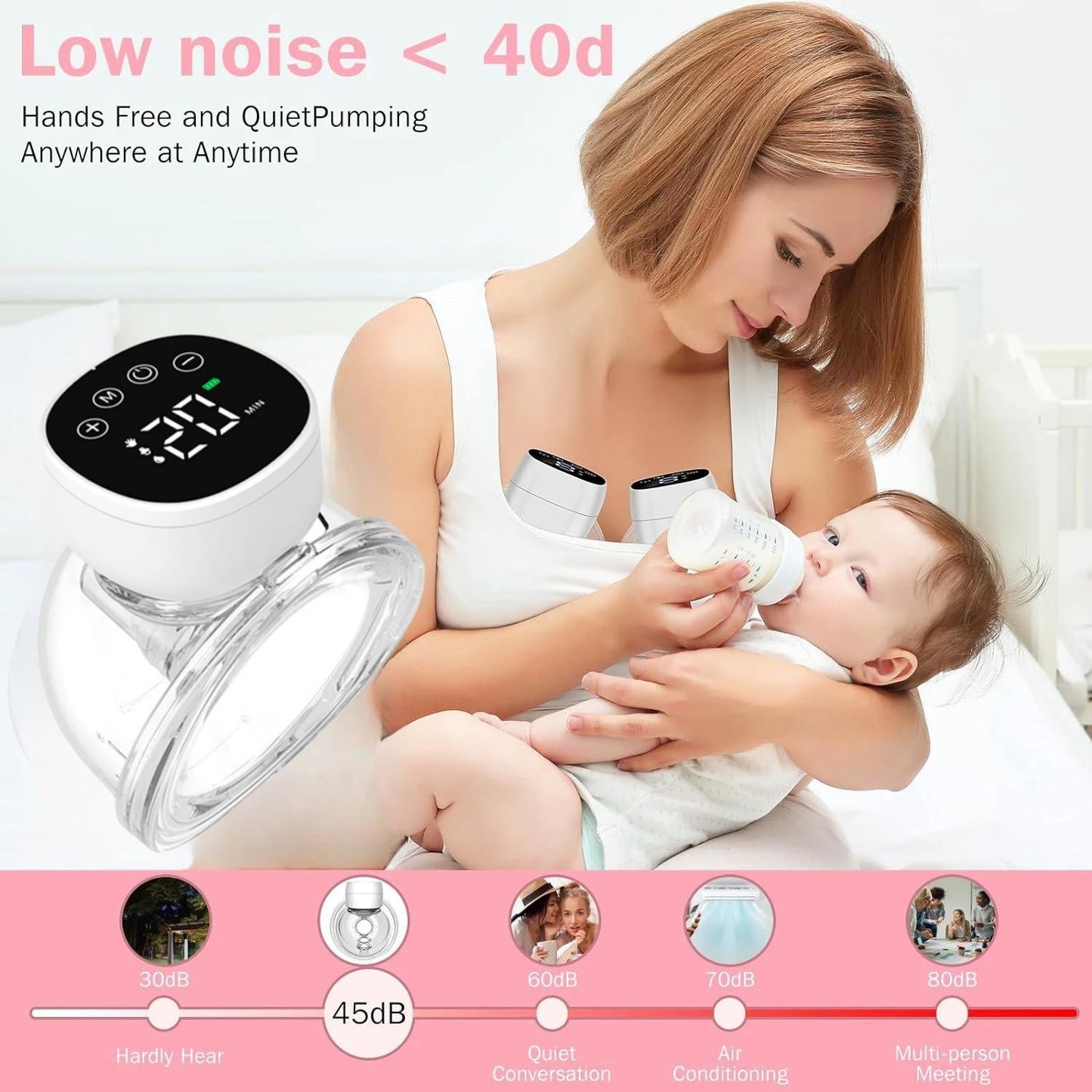 Tire-lait électrique portable mains libres avec sac de rangement et collecteur de lait maternel